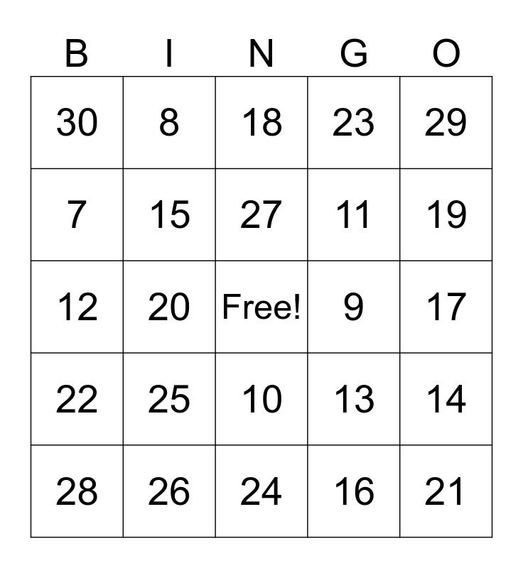 numbers-to-30-bingo-card