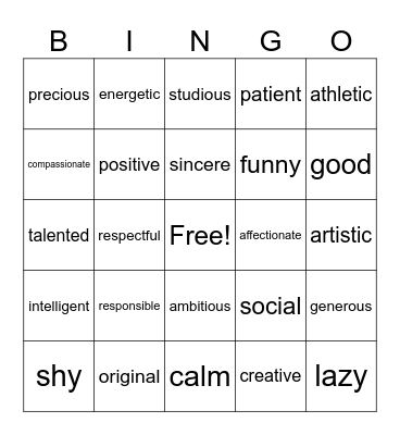 Las Personalidades 2 Bingo Card