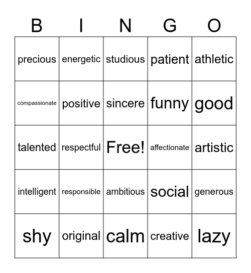Las Personalidades 2 Bingo Card
