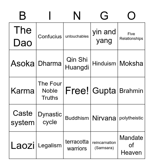 Ancient India and China Bingo Card