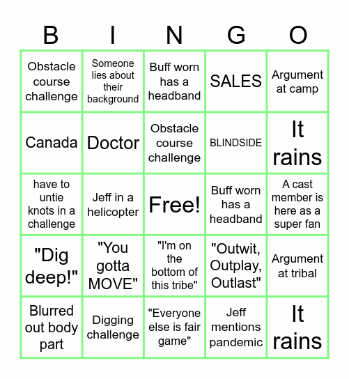 Survivor Premiere Bingo Card