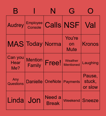 Team Huddle Bingo Card