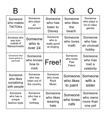 Icebreaker Bingo Card