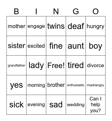 Sign Language Fun 1 Bingo Card