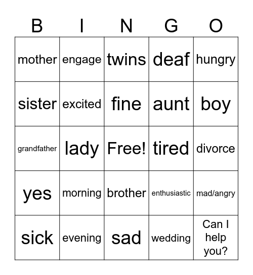 Sign Language Fun 1 Bingo Card