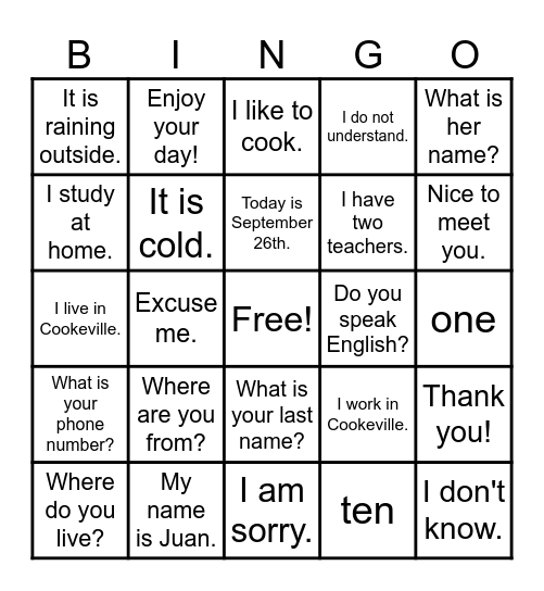 Lesson 1-3 Bingo Card