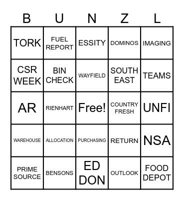 BUNZL BINGO Card