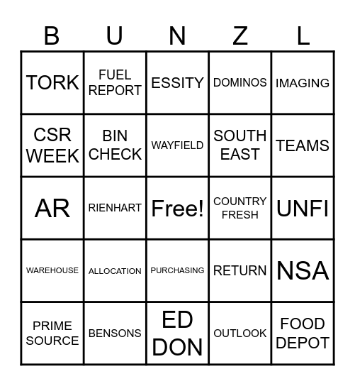 BUNZL BINGO Card