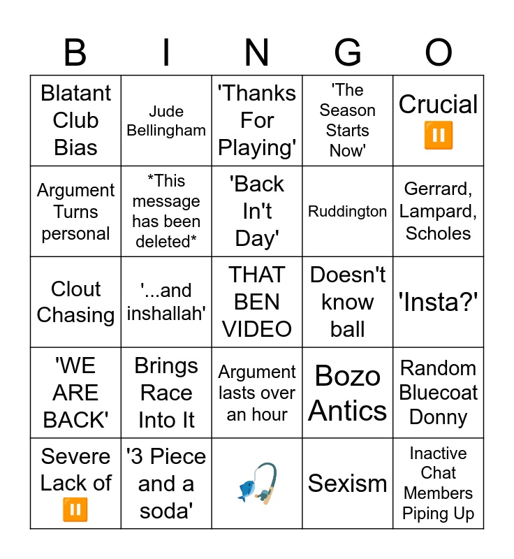 BANTER CLUBS BINGO!!! Bingo Card