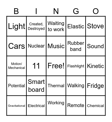 Energy Bingo Card