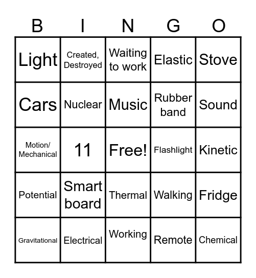 Energy Bingo Card