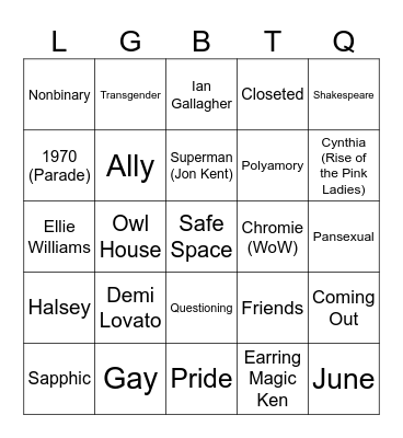 Gay Bingo Card