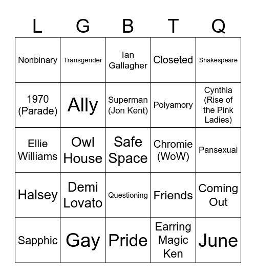 Gay Bingo Card 4874