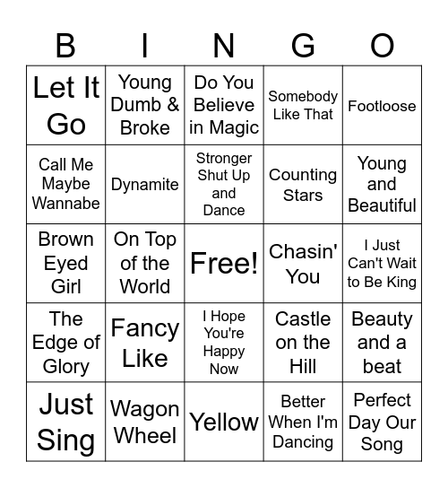 Music Bingo!! Bingo Card