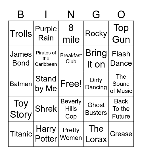 Movie Sound Tracks Bingo Card