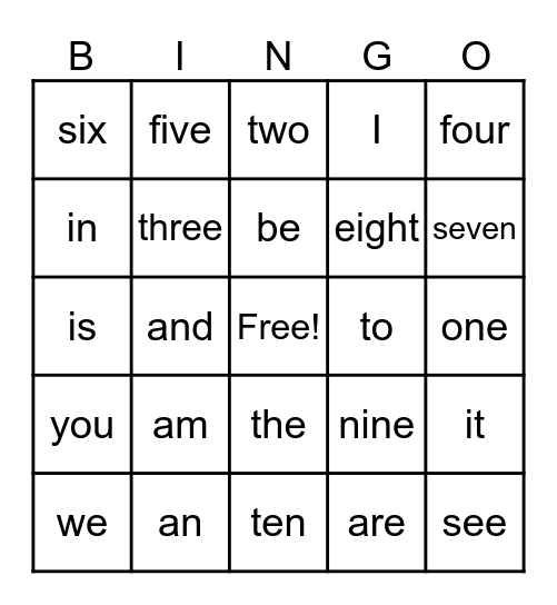 Gwen's Sight Word Bingo Card