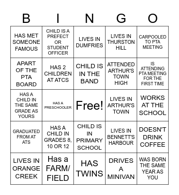 ATCS     PTA      MEETING Bingo Card
