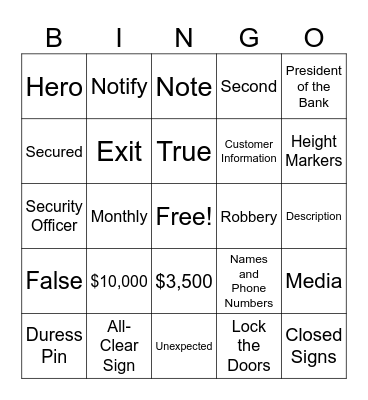 Security Training Bingo Card