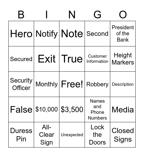 Security Training Bingo Card