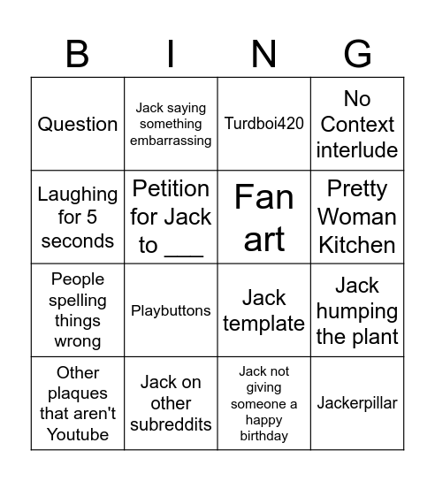 JackSucksAtStuff Reddit Bingo Card