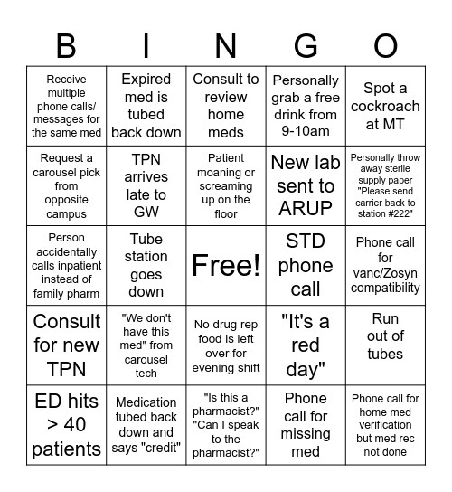 Pharmacy Week BINGO Card
