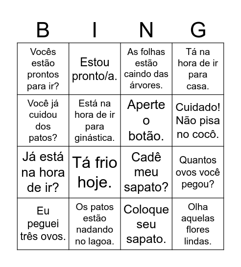 Português 2 Bingo Card