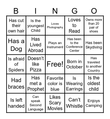 Relief Society Get to know you Bingo Card