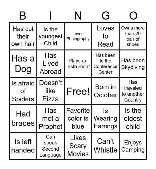 Relief Society Get to know you Bingo Card