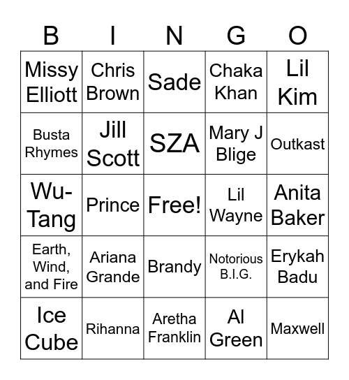 Song Bingo Card