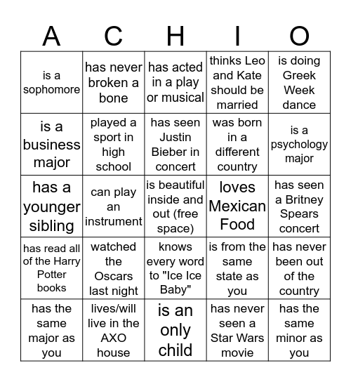 Find a Sister Who... Bingo Card