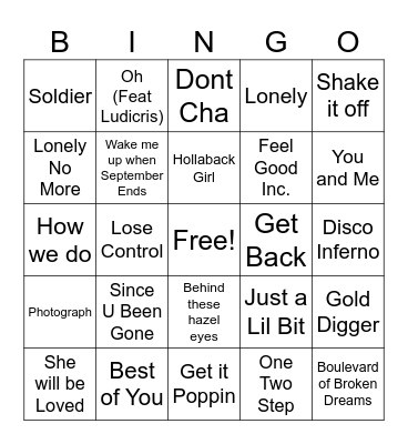 2005 Billboard Bingo Card