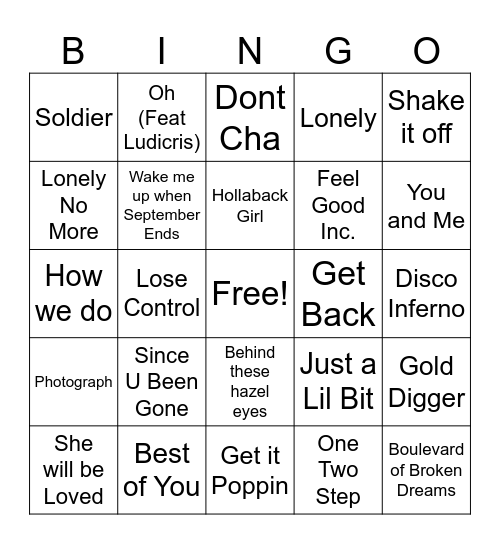 2005 Billboard Bingo Card