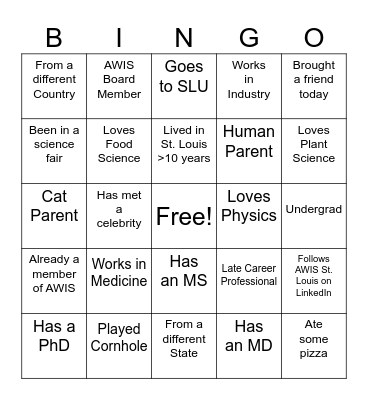 AWIS Networking Bingo Card