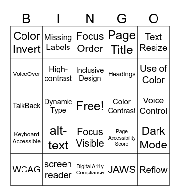 A11y Week Bingo Card