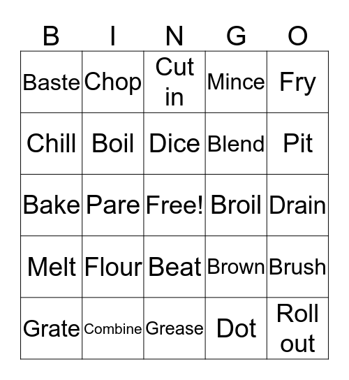 Cooking Terms Bingo Card