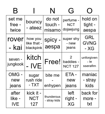 kpop bingo Card