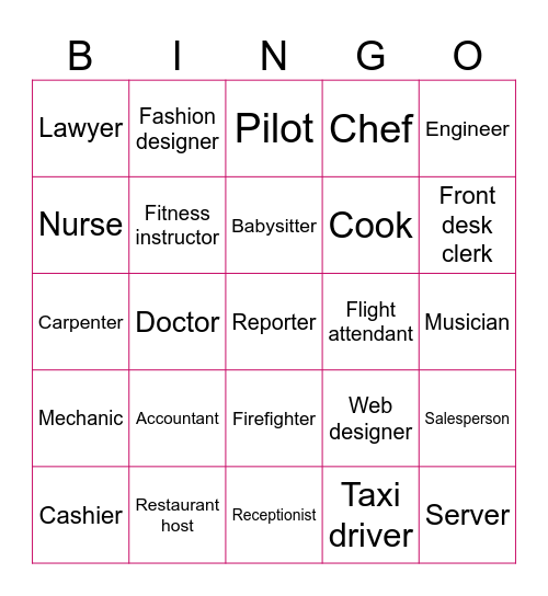 Jobs and Occupations Bingo Card