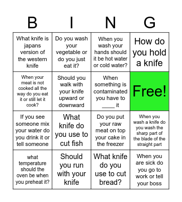 food saftey Bingo Card