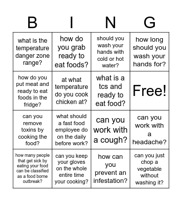 food safety bingo Card