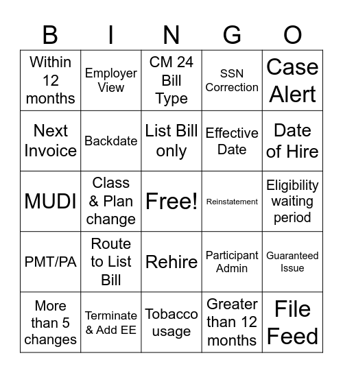 List Bill Enrollments Bingo Card