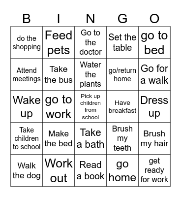 Daily Routine (J) Bingo Card