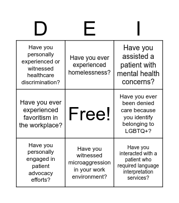 Diversity, Equity, and Inclusion Bingo! Bingo Card