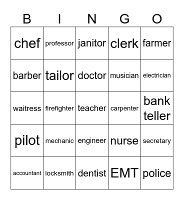 L.3 occupations Bingo Card