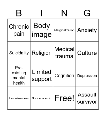 Psychosocial Factor BINGO Card