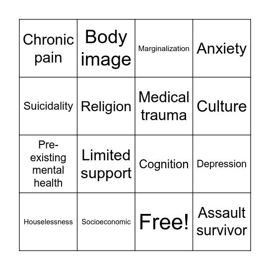 Psychosocial Factor Bingo! Bingo Card