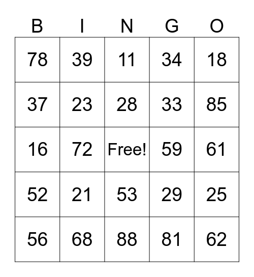 Two-Digit Addition Bingo Card