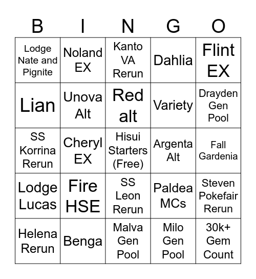 October Datamine Bingo Card