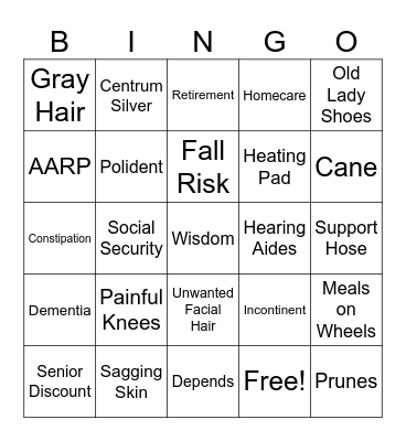 Over the Hill Bingo Card