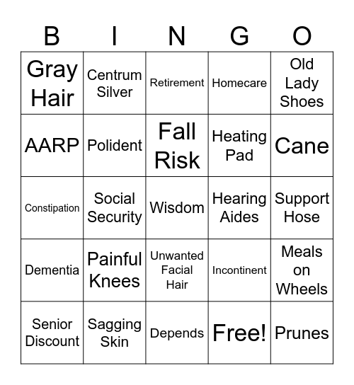 Over the Hill Bingo Card
