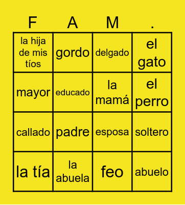 Vocabulary p. 67 Bingo Card